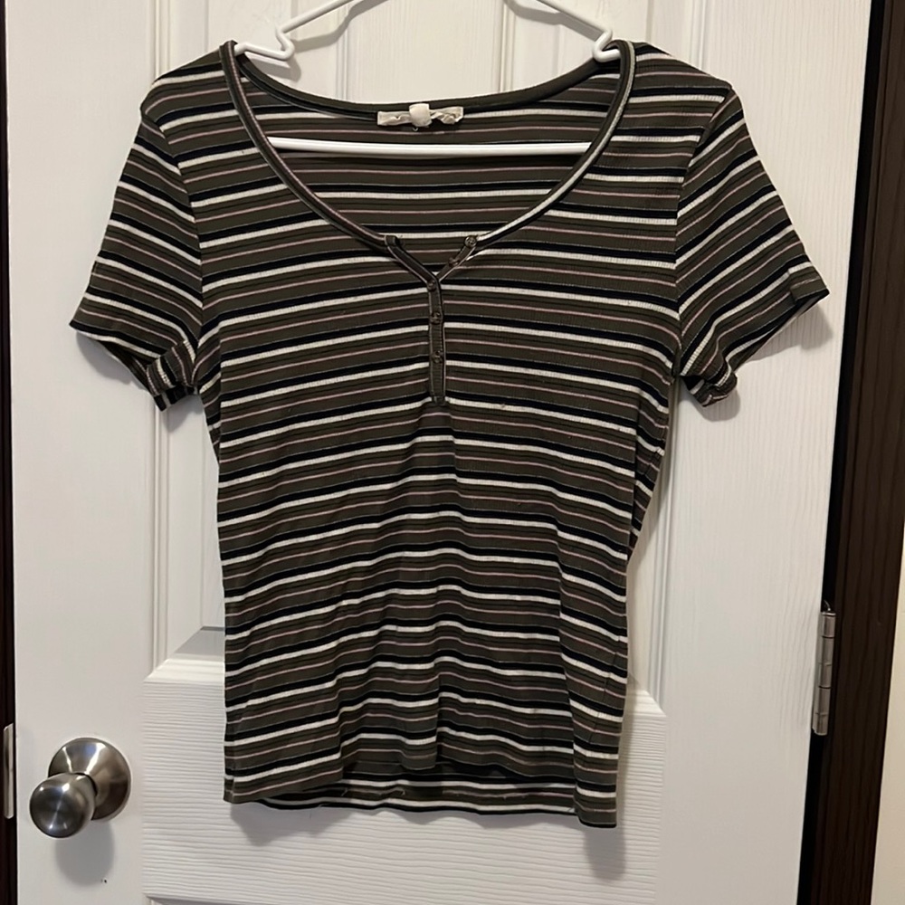Hippie Rose Striped V Neck Tee